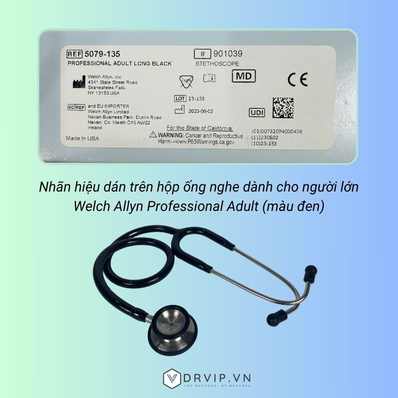 Nhãn hiệu trên ống nghe người lớn Welch Allyn